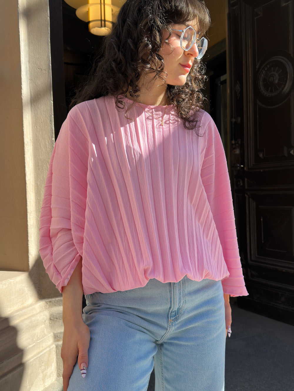 Pleated kimono top