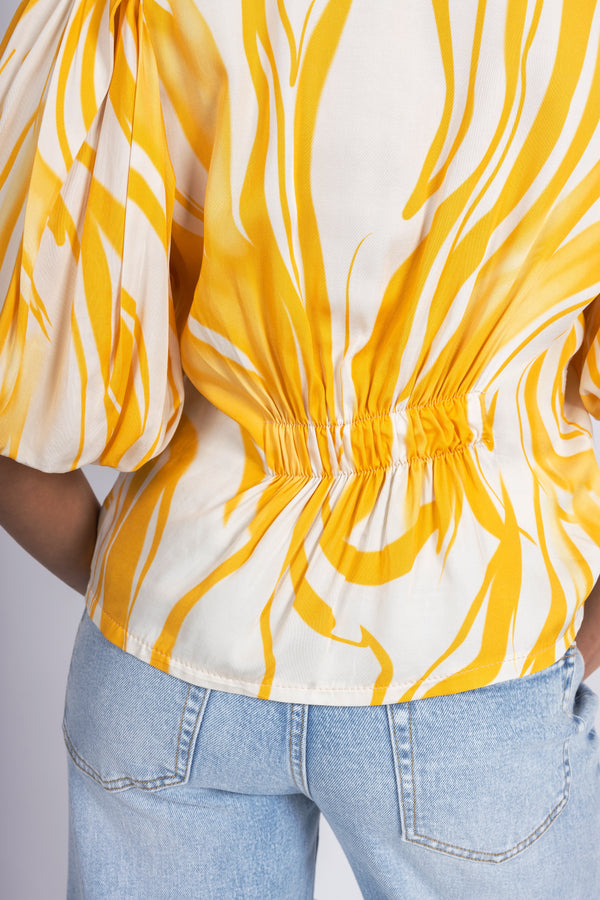 Yellow Marble Puff Top