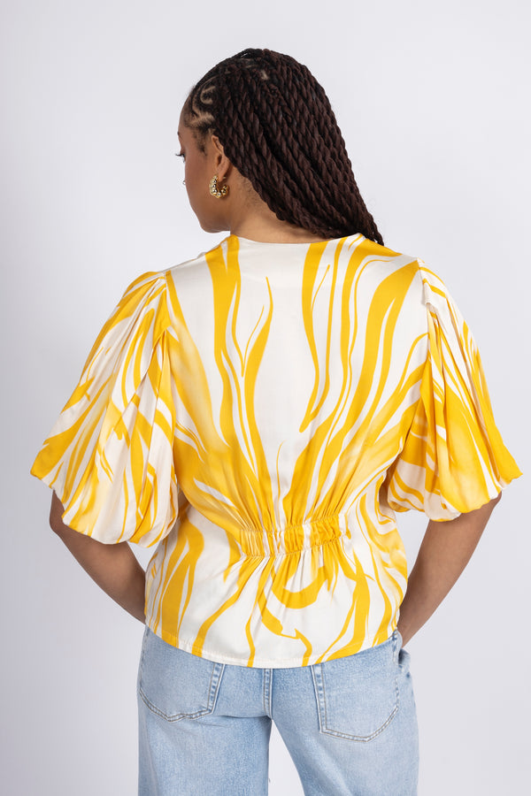 Yellow Marble Puff Top