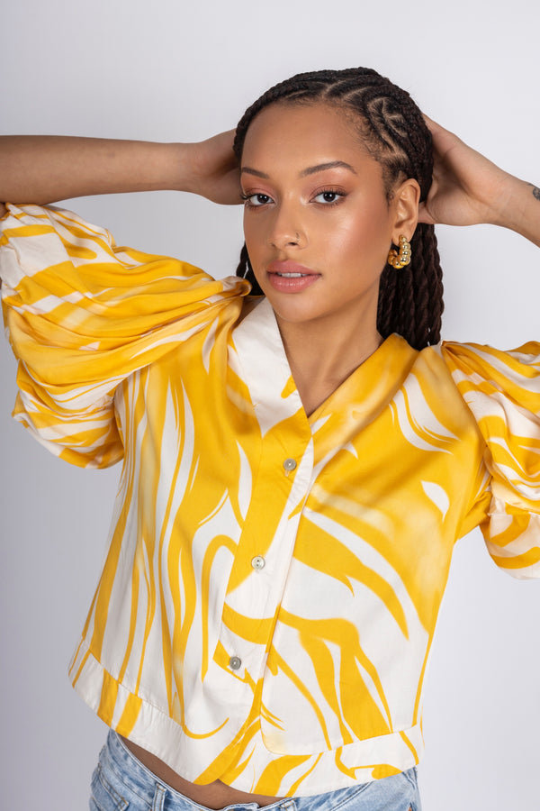 Yellow Marble Puff Top