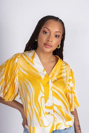 Yellow Marble Puff Top