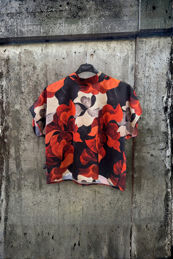 Satin Zip-up top - Orange Autumn