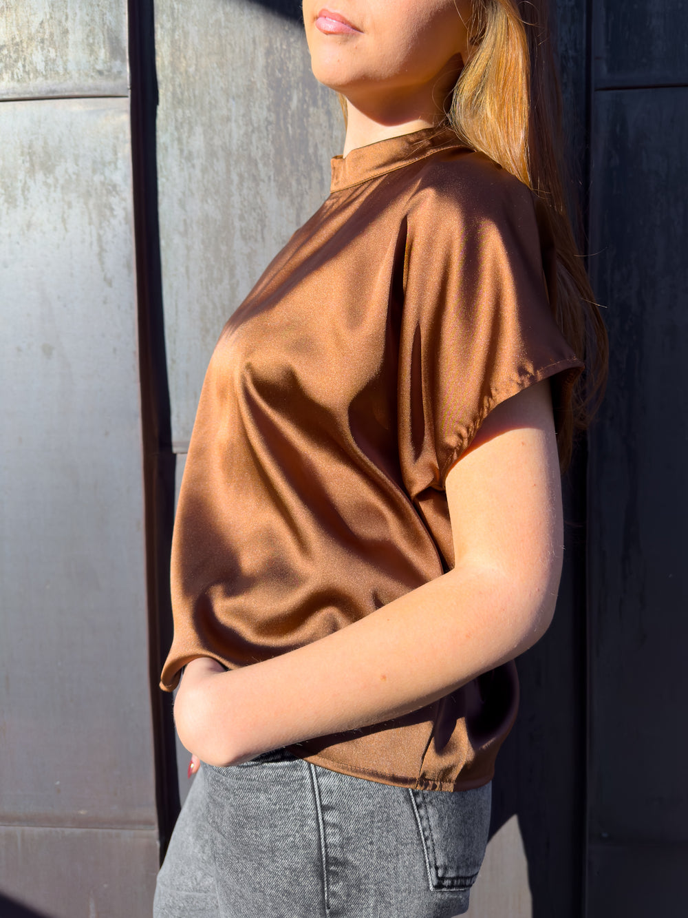 Satin zip-up top