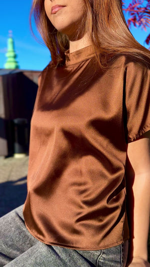Satin zip-up top